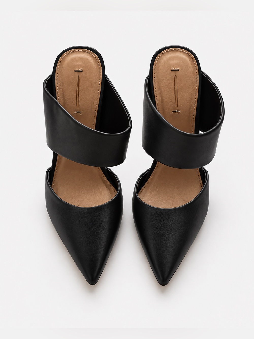Minimalist Contemporary Pointed Toe Mule Heels Black Slip On Pumps Size 7